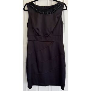 Connected Apparel Women's Black Sheath Dress with Jeweled Accents size12